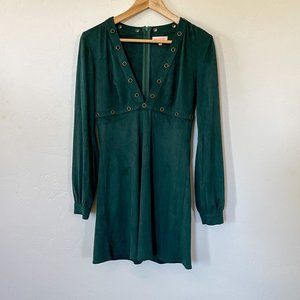 Hunter Green Faux Suede 70s Retro Style Dress